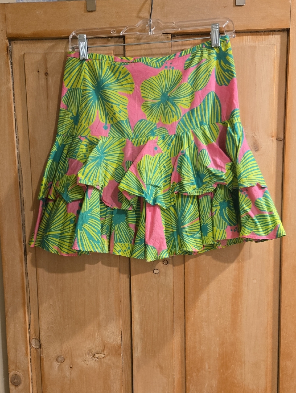 Lilly Pulitzer Pink & Green Hibiscus Print Tiered Skirt